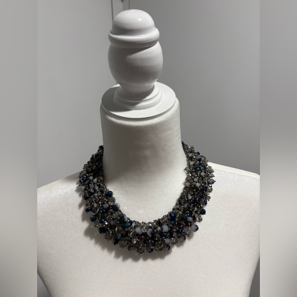 Elegant Blue and Silver Beaded Necklace